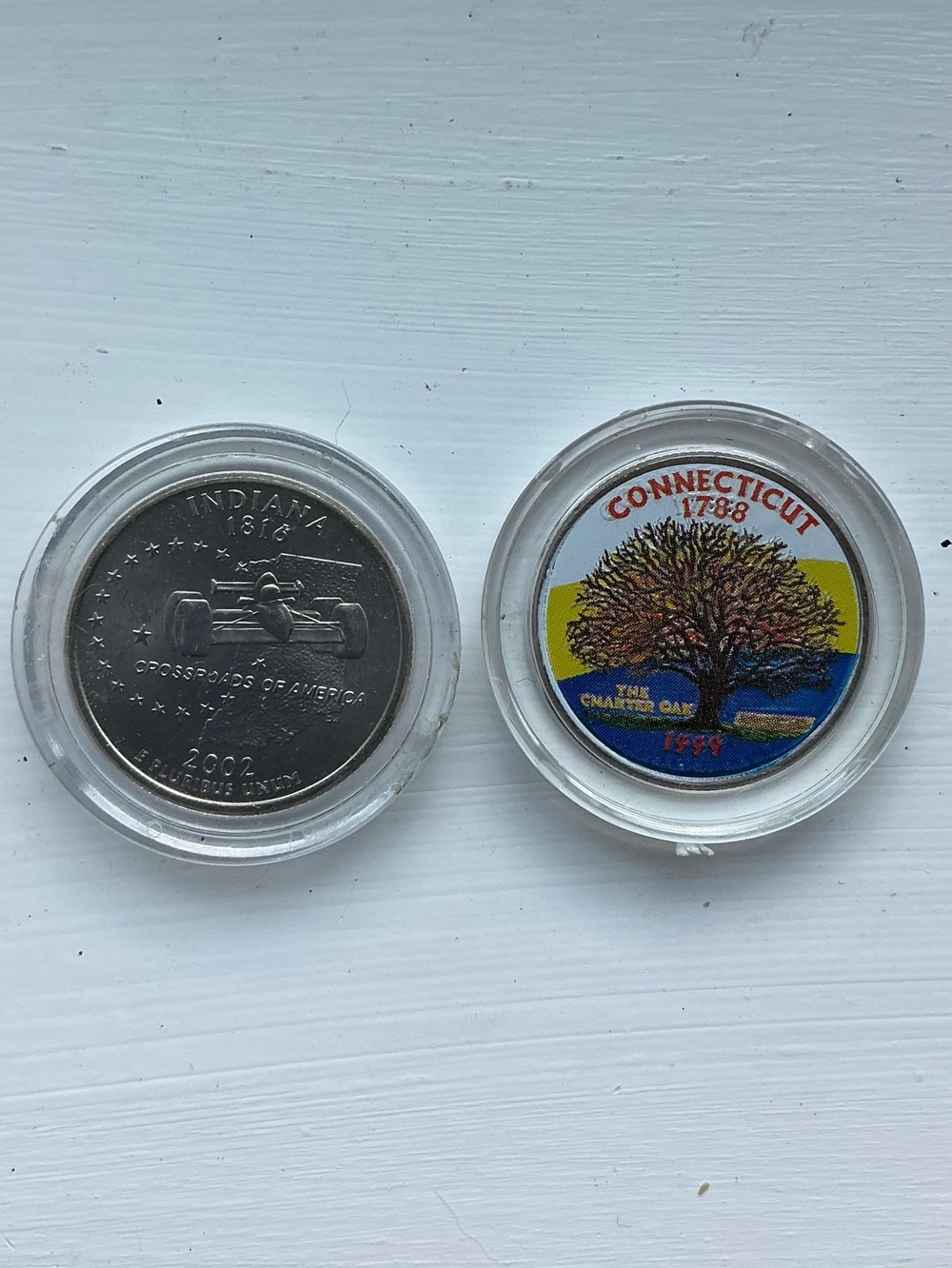 Connecticut and Indiana State Quarters Display Coin in Clear Holder - Multicolor